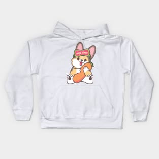 Nap Time Tricoloured Corgi with Carrot Pillow Bolster Kids Hoodie